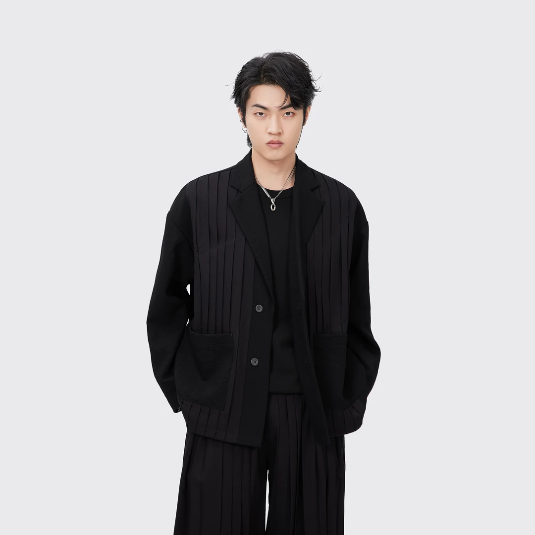 HERBEL/黑白2025春季西装外套男士时尚休闲潮流商务设计师宽松潮