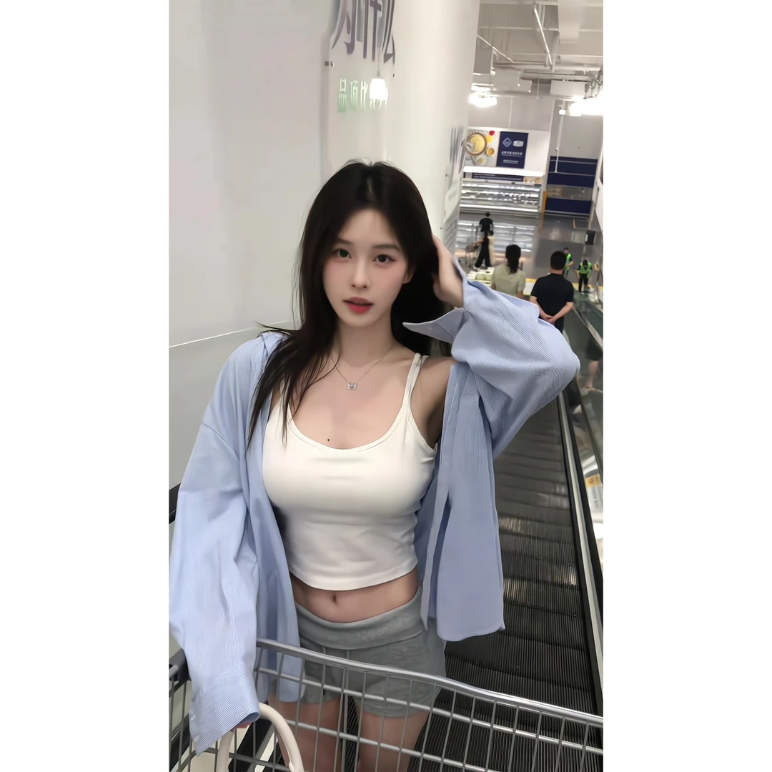 秋季衬衫女上衣蓝色条纹外套长袖衬衣内搭吊带背心短裤热裤靴裤子