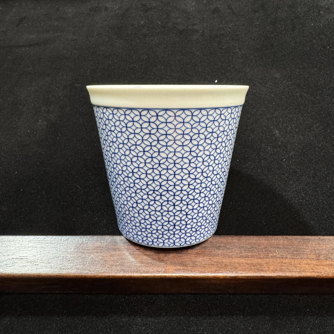 青花纯手工手绘铜钱纹可乐杯