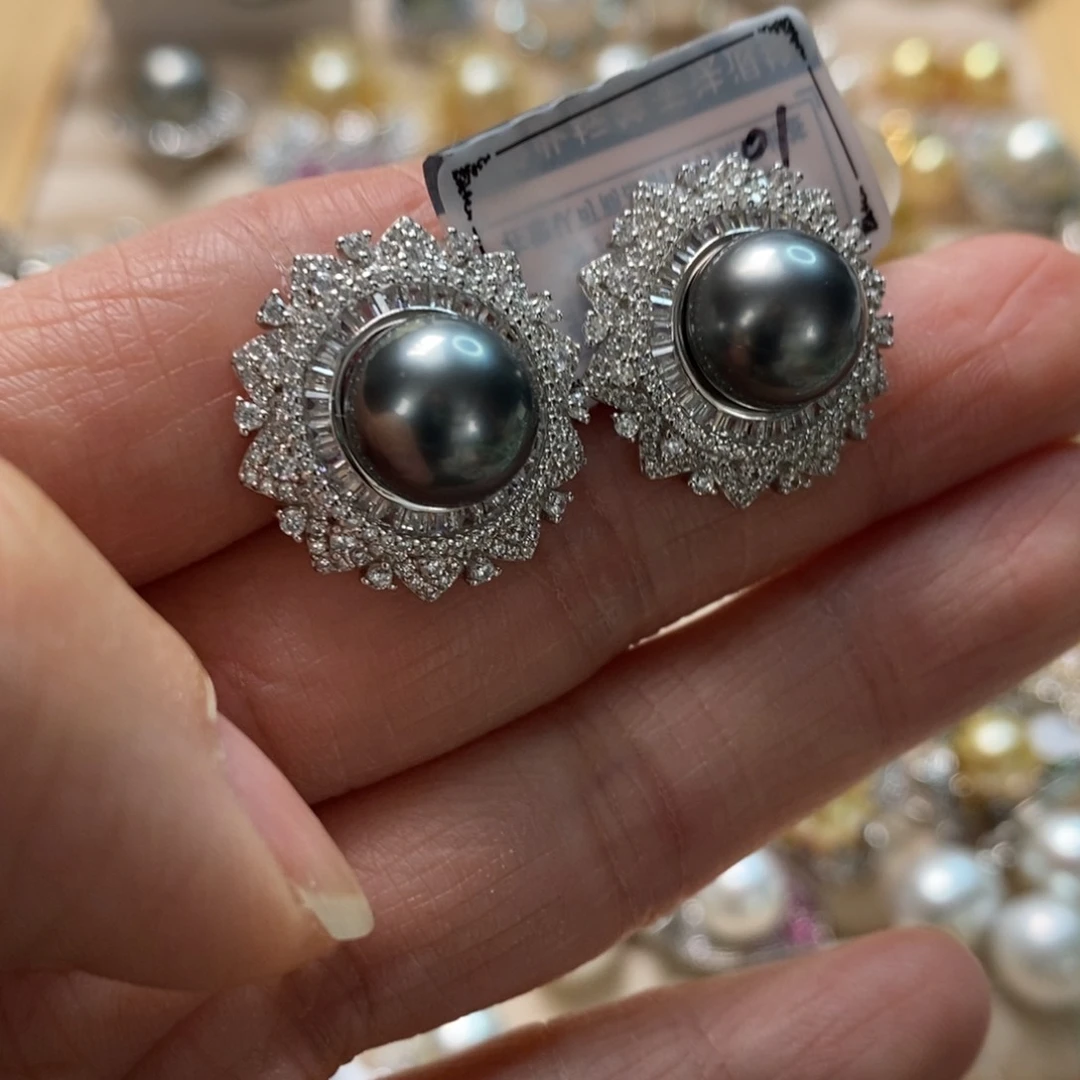 海水珍珠耳饰银S925镶嵌