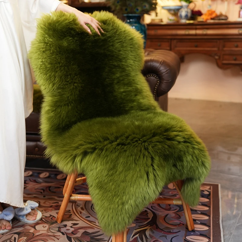 松石绿真羊皮毛一体沙发坐垫