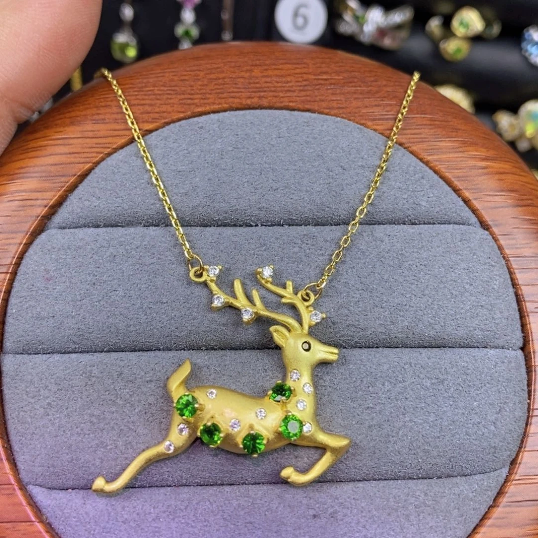 透辉石套链银S925镶嵌