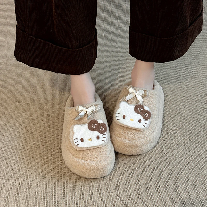 可爱少女心保暖卡通毛毛包头拖鞋女2025冬季厚底增高包头拖懒人鞋