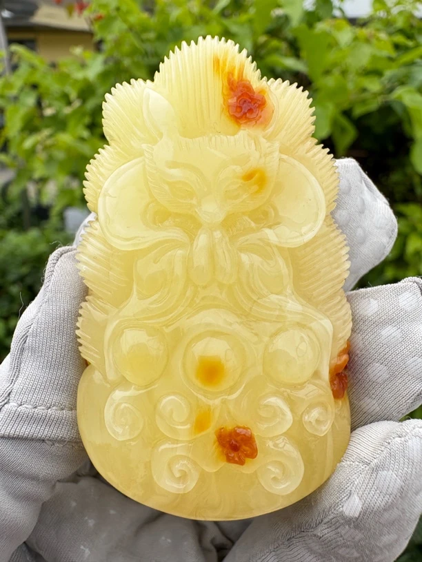 假一赔十，天然琥珀蜜蜡，九尾狐，蜜蜡吊坠，凤九，编号202