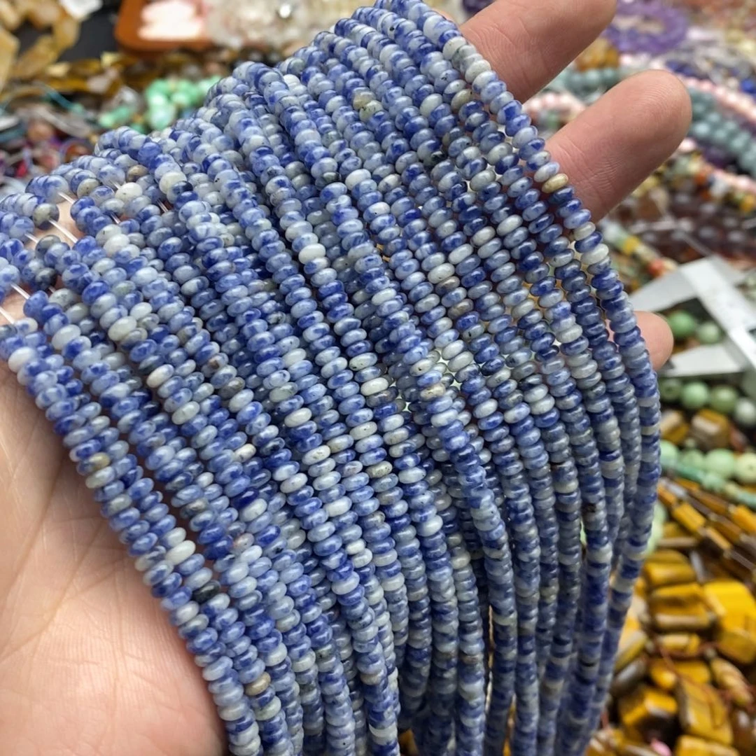 玛瑙/玉髓未镶嵌珠宝半成品一条天然4mm蓝纹石算盘珠