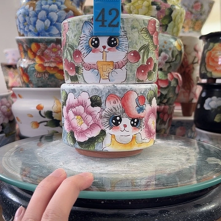 景德镇手绘花盆满38包邮偏远地区除外