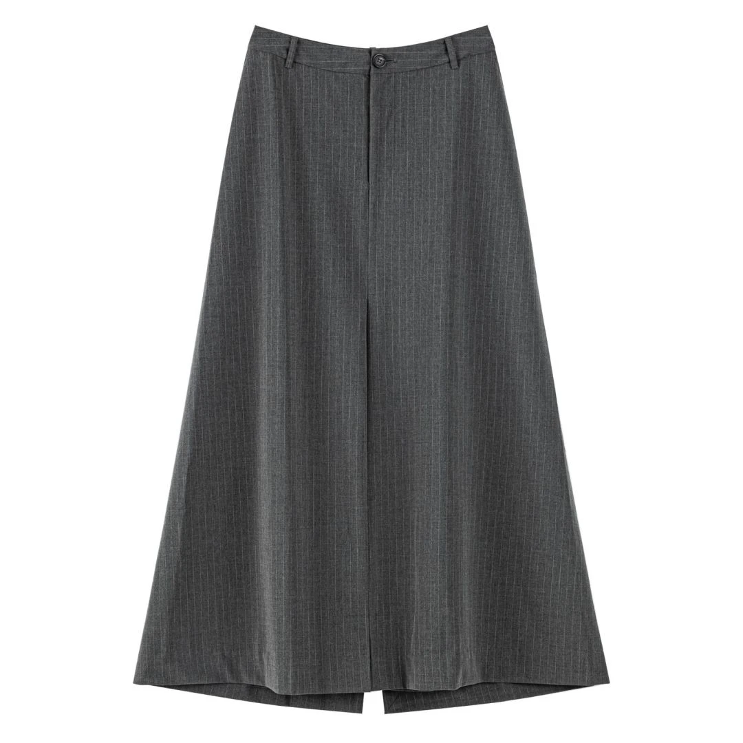 【坤姨专属】高级灰 一粒扣 修身垂感阔腿 条纹半身裙NN1144