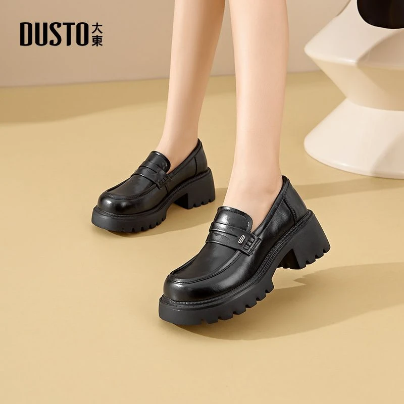 大东女鞋小个子厚底乐福鞋女2025夏季爆款时尚百搭复古小皮鞋0165
