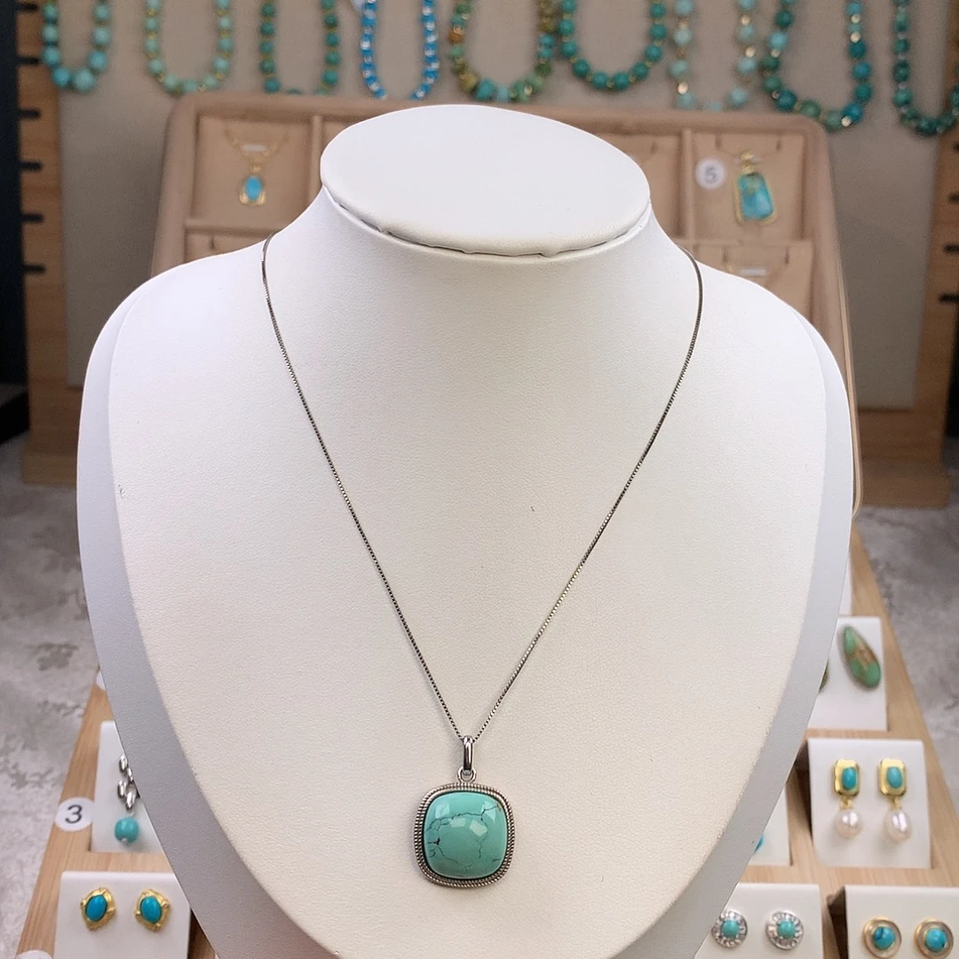 绿松石银S925镶嵌吊坠(赠链)