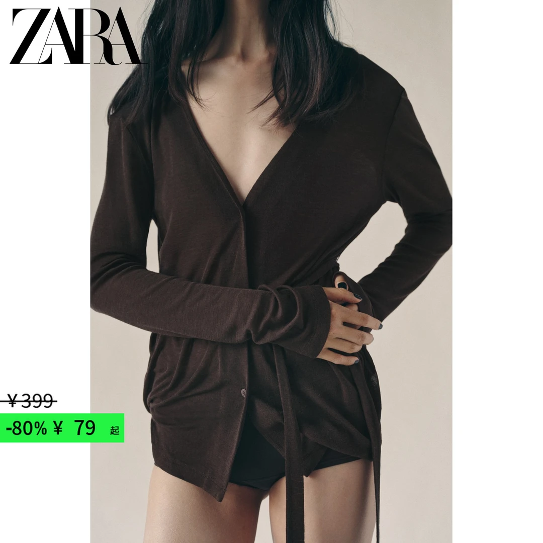 ZARA 折扣季 女装 羊毛细针长袖v领气质简约外套 3039001 717