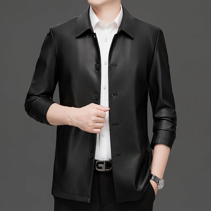 【纽扣款】海宁男士真皮秋冬新款休闲商务高档百搭翻领皮夹克2533