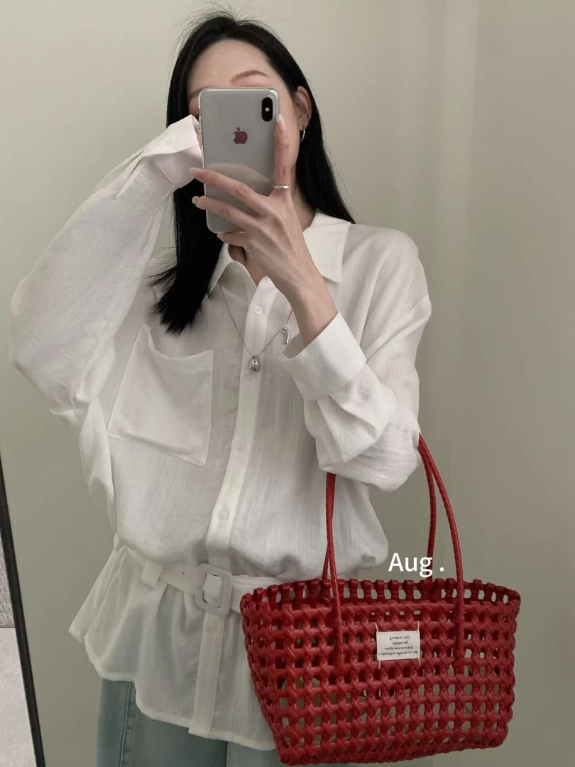 腰带亚麻洋气衬衣