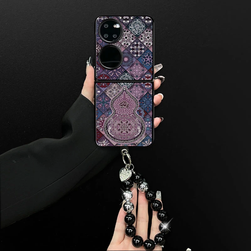 适用华为pockets手机壳葫芦图腾小羊皮折叠壳全包保护套