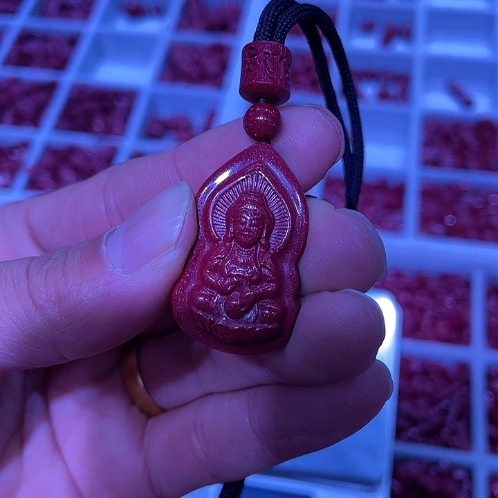 天然辰砂紫金砂观音吊坠