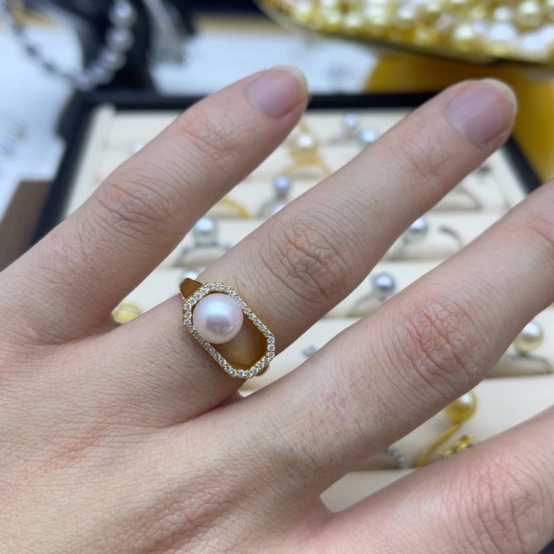 戒指银S925镶嵌海水珍珠