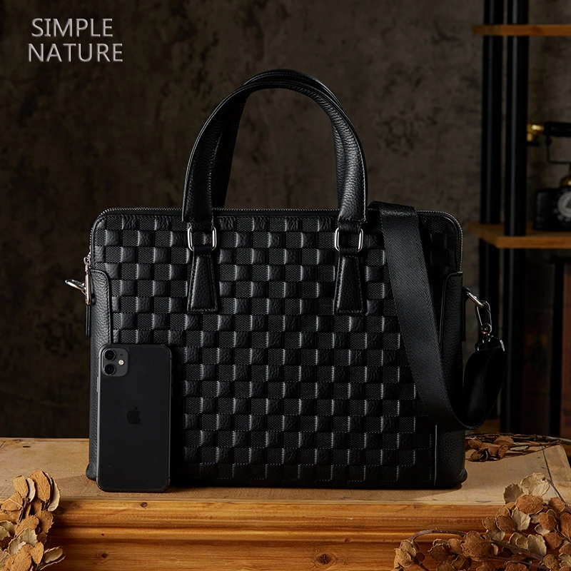 手工头层牛皮男士公文包商务手提包真皮单肩斜挎包休闲电脑包男包