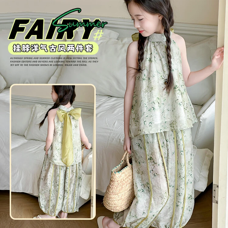 女童夏装2025新款洋气时髦套装大童女孩网红炸街儿童夏季国风森系