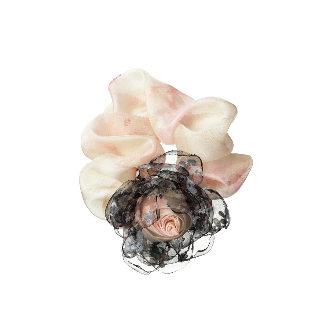 新款轻奢韩系黑色烧花粉玫瑰粉色发圈2479