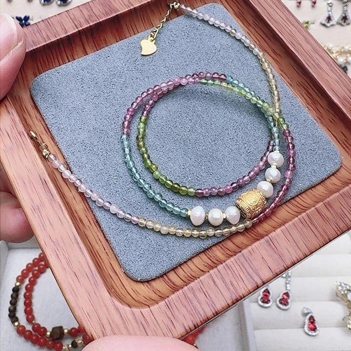 碧玺颈饰银S925镶嵌手链