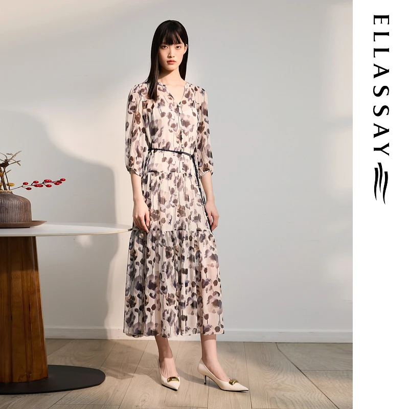 ELLASSAY歌力思2025秋季新款桑蚕丝真两件连衣裙女EWW363Y01800