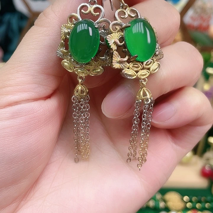 玛瑙/玉髓合金耳饰