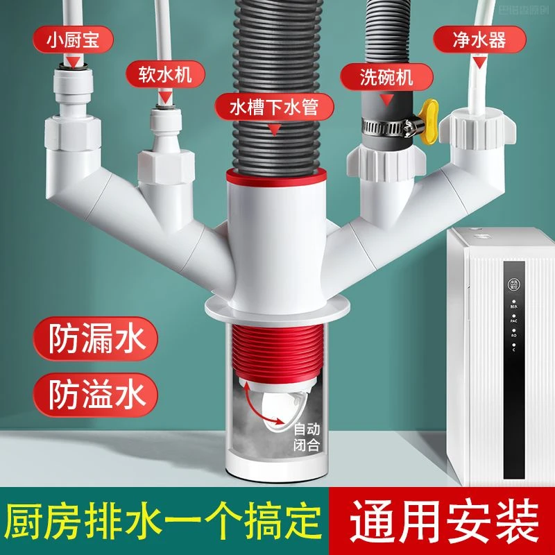厨房下水管排水管三通接头下水道防臭防溢水pvc管通用安装密封塞