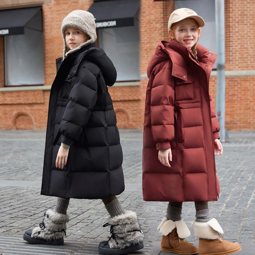韩版儿童羽绒服女童中长款冬季白鸭绒女孩巴拉中大童洋气连帽外套
