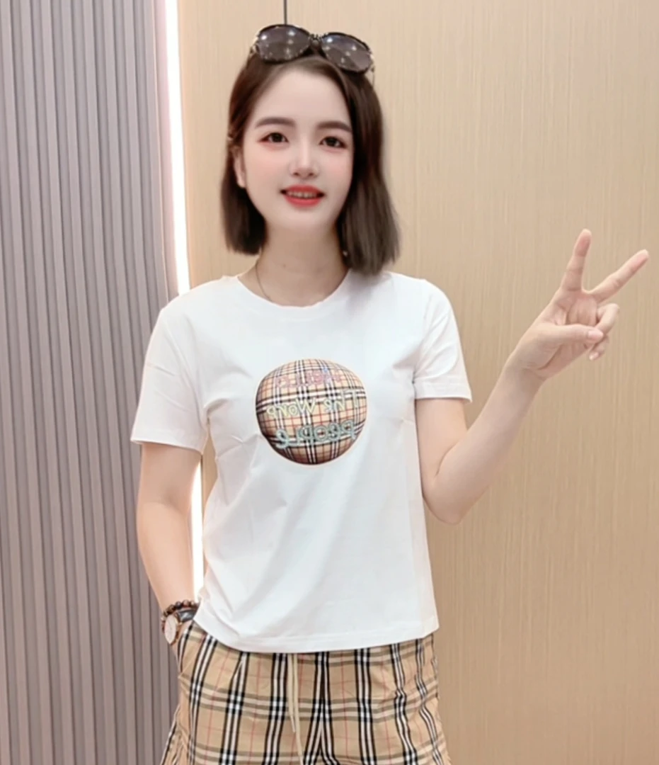 李米米 新款时尚百搭字母烫钻短袖T恤衫女006