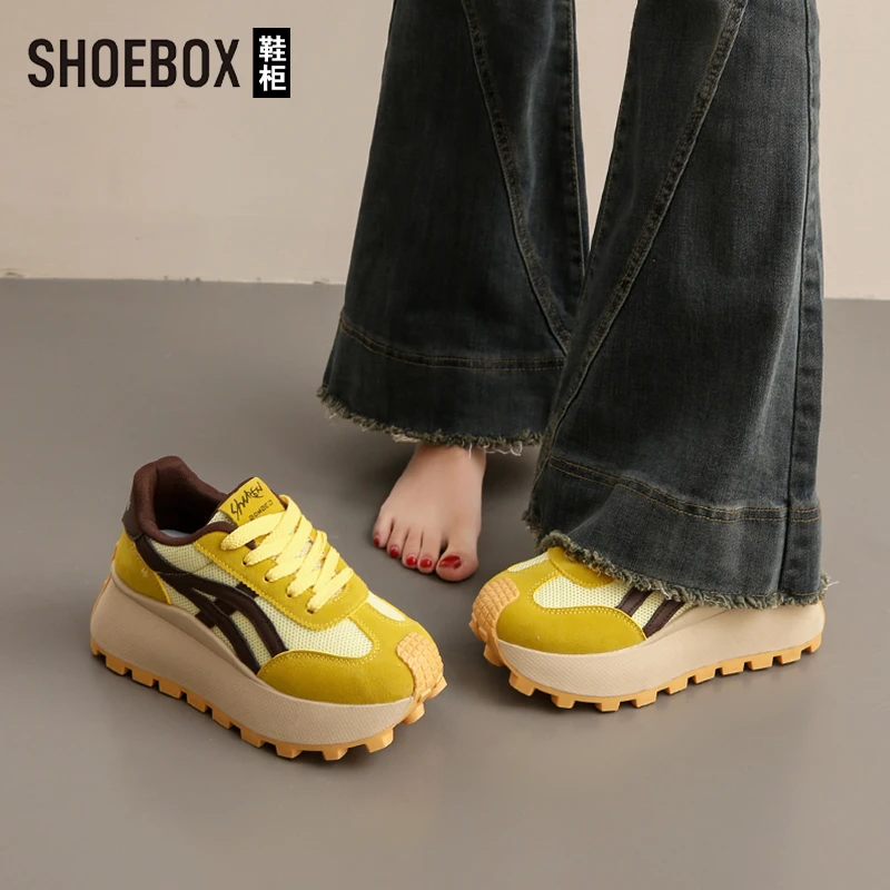 SHOEBOX鞋柜厚底内增高7cm德训鞋女2025秋季新款运动鞋阿甘鞋