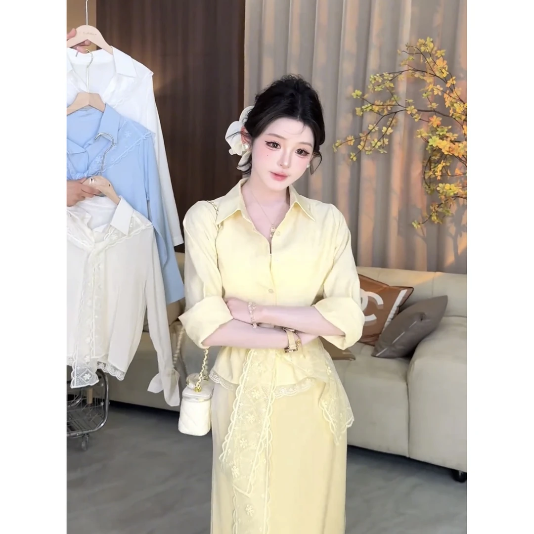 法式chic时尚赫本风蕾丝披肩衬衫女装2025春季新款高级感衬衣开衫