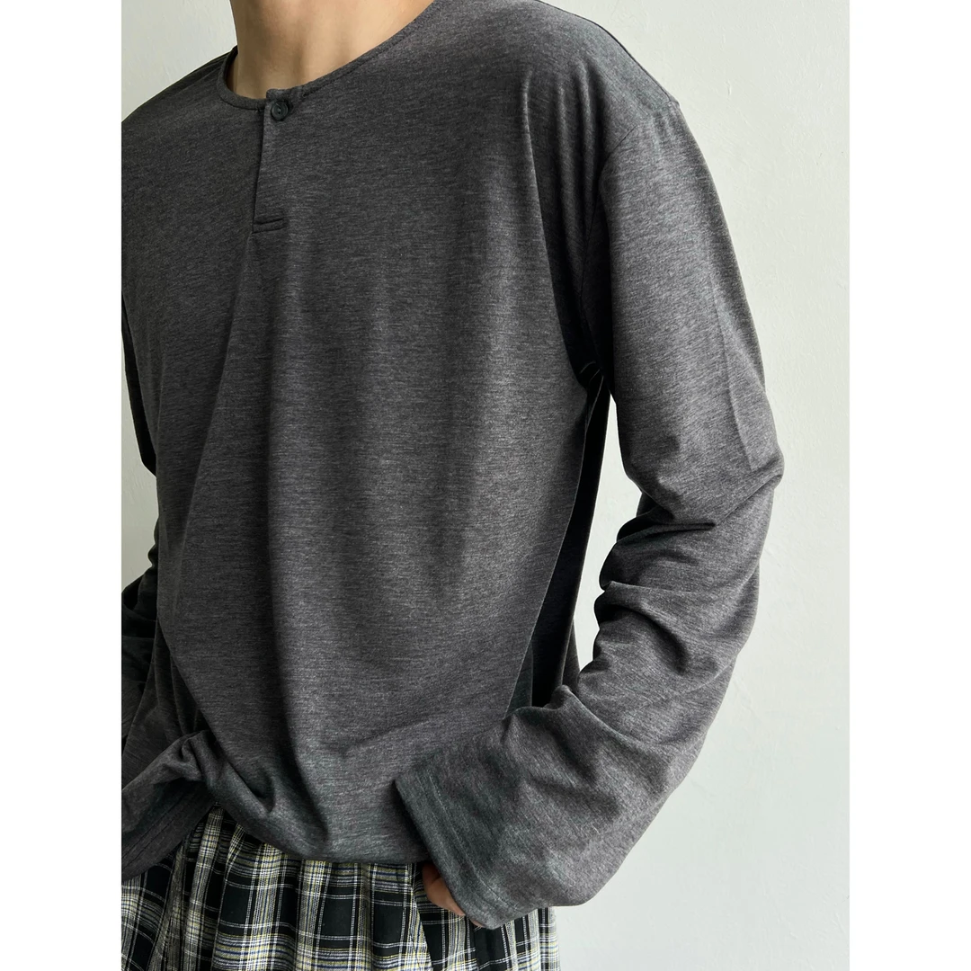 dannyandzee秋季针织长袖T恤三色一粒扣松弛慵懒叠穿打底ins790