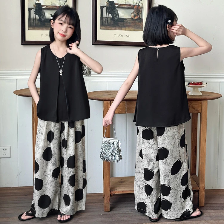 女童夏装休闲套装2025新款洋气薄款儿童装夏季娃娃衫阔腿裤两件套