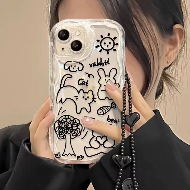 线条猫适用苹果iphone小米15/14/13pro防摔vivo华为oppo手机壳