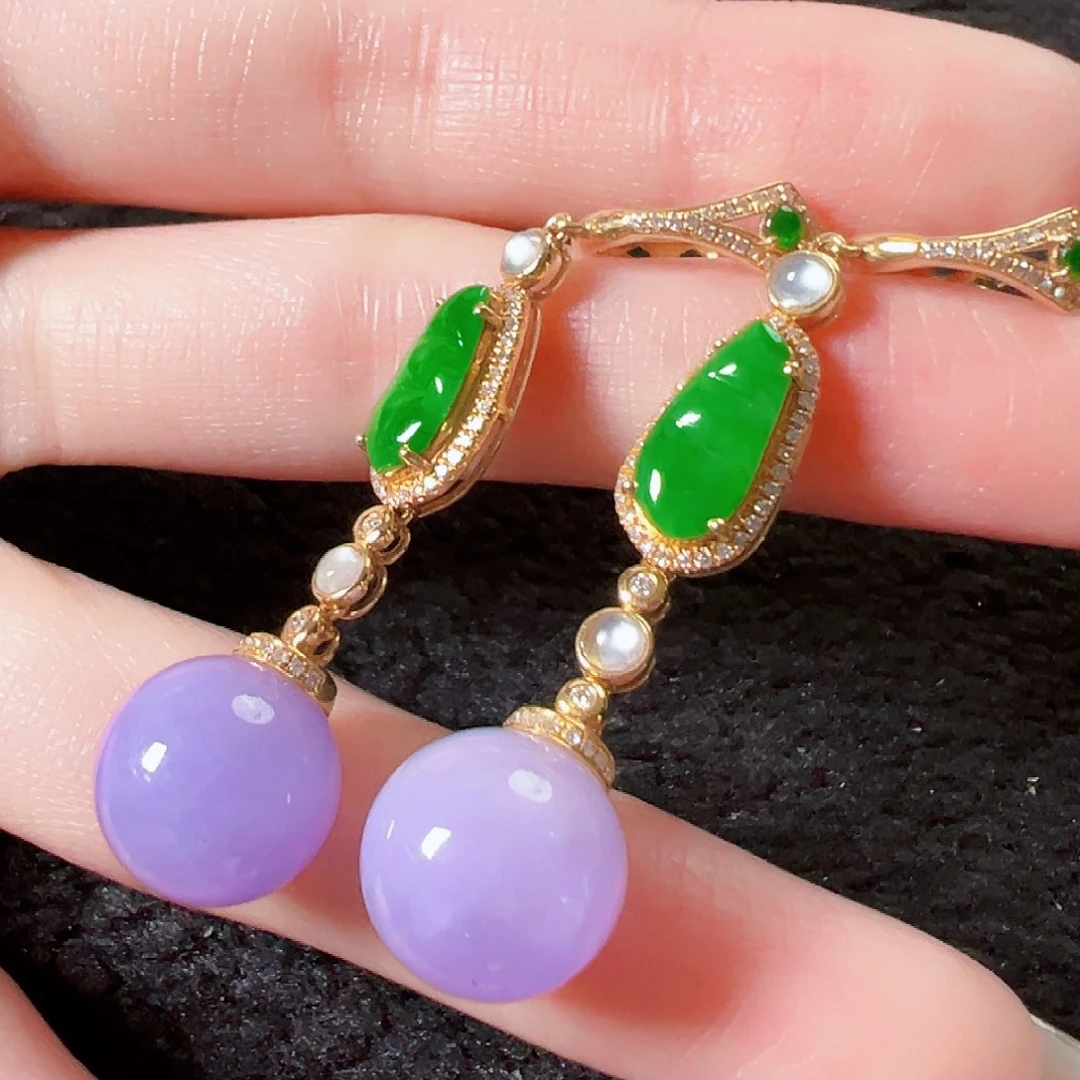 翡翠18K金镶嵌耳饰签收后24小时鉴赏期，过时不退