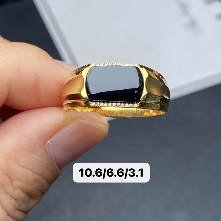墨翠戒指 18k黄金南非钻镶嵌