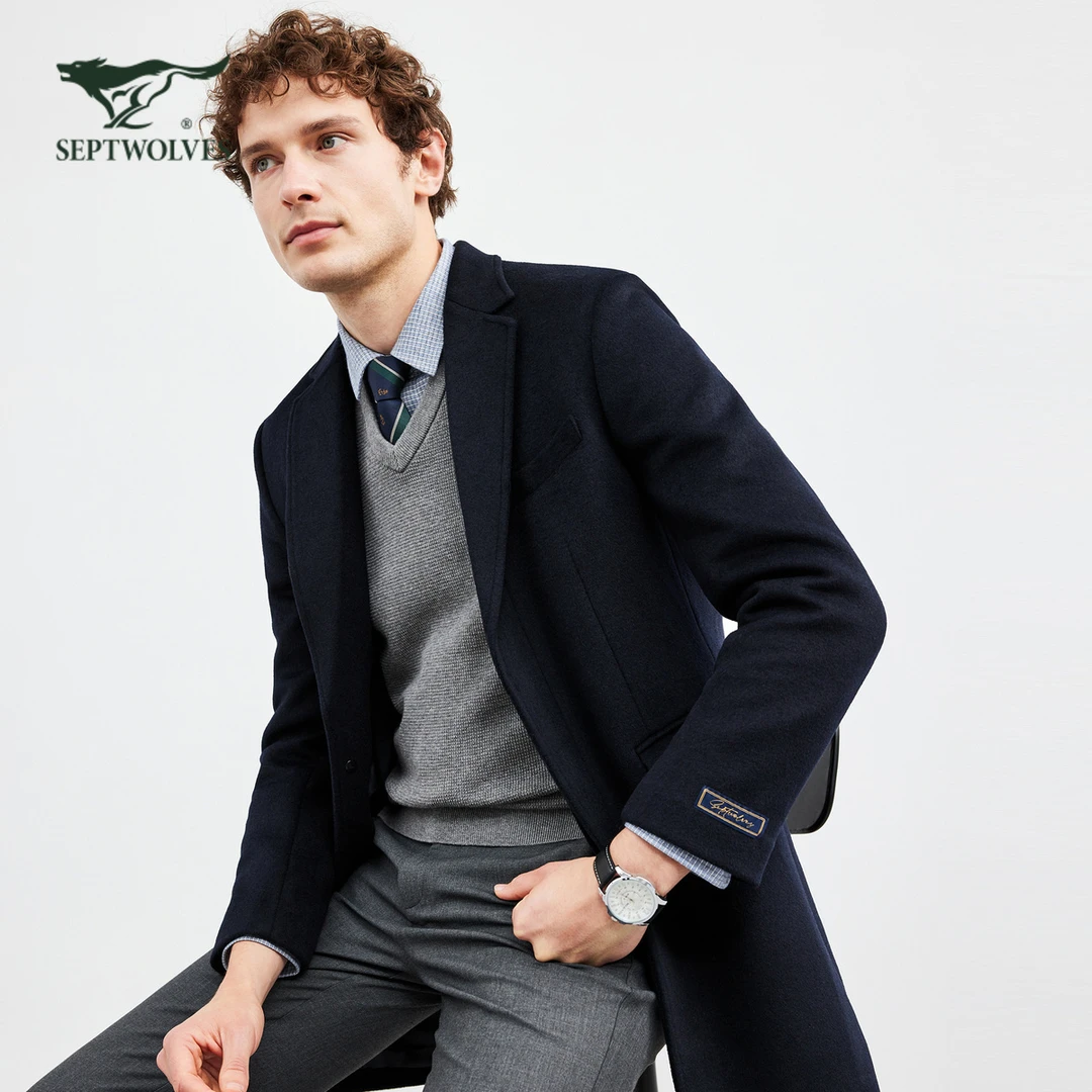 【加厚保暖】七匹狼男士毛呢大衣冬季绵羊毛中长款外套夹克时尚休闲