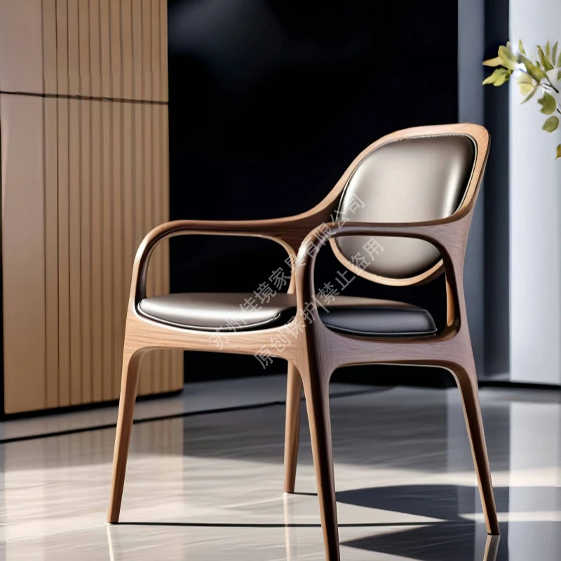 意式极简北欧真皮餐椅家用实木轻奢椅子设计师书椅茶主椅高端休闲