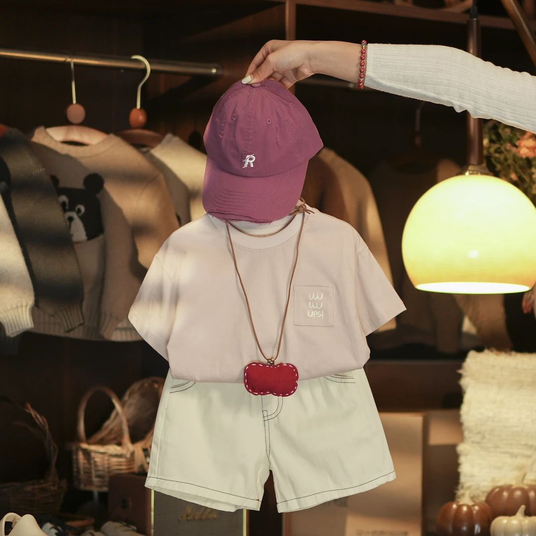 【俩只橙】《夏》粉红气泡~薄款贴布两色短袖+五分明线棉布裤