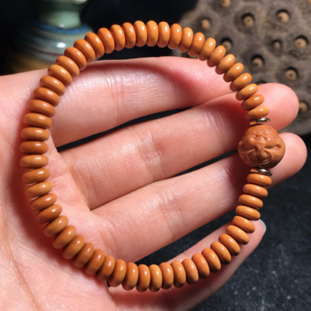 橄榄核6*3mm隔片算盘珠搭配猴头核桃雕刻一心向佛小沙弥手串手链