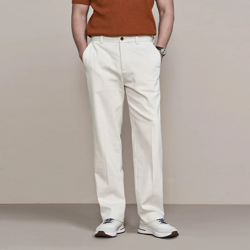 【无染色原色弹力棉小阔腿】松弛老钱风2025春夏男士绅装休闲裤