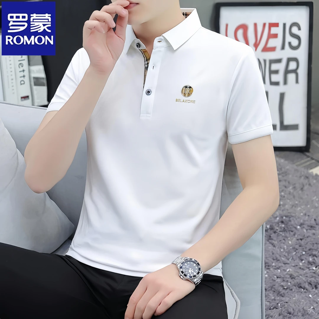 Romon/罗蒙男士翻领短袖Polo衫夏季新款时尚商务休闲透气T恤百搭