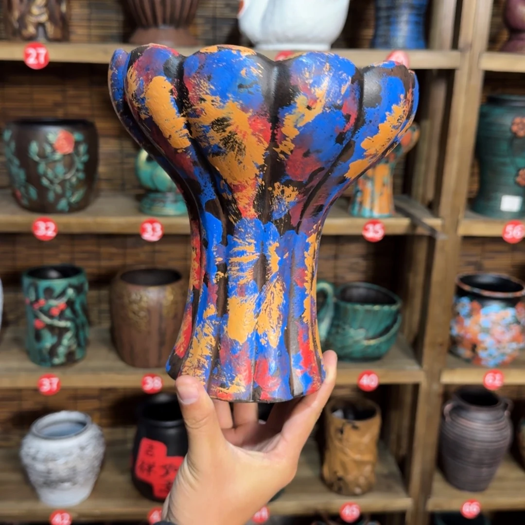 红陶浮雕花盆炸炸炸