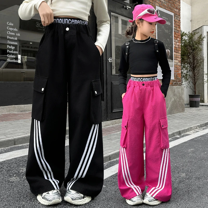 女童春秋款裤子儿童2025春季新款8-15岁女大童宽松休闲阔腿工装裤