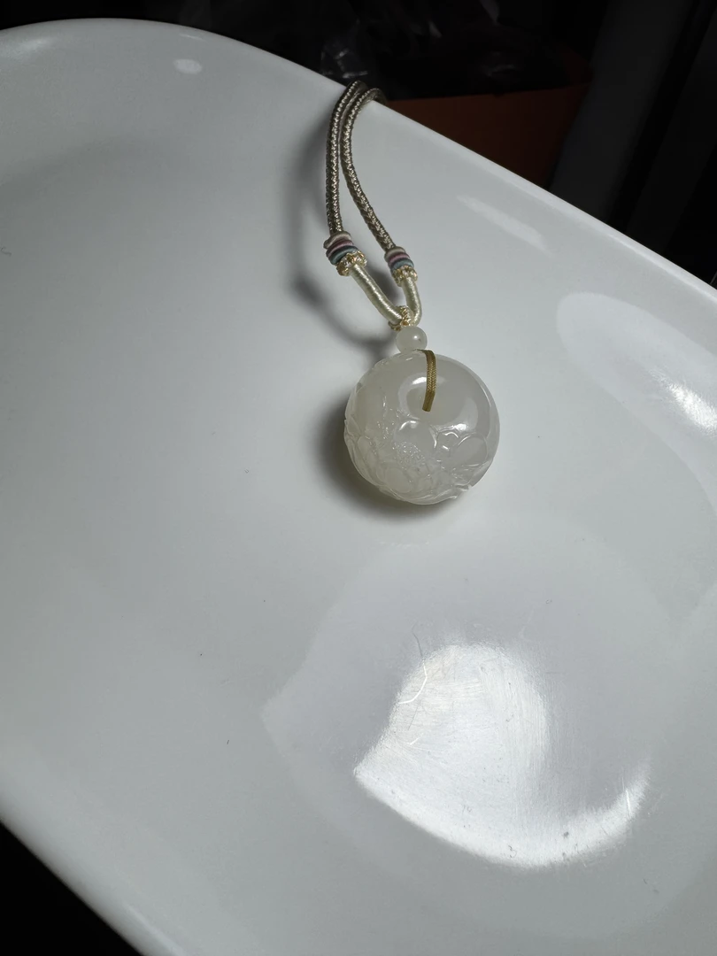 和田玉青海料白玉平安扣挂件