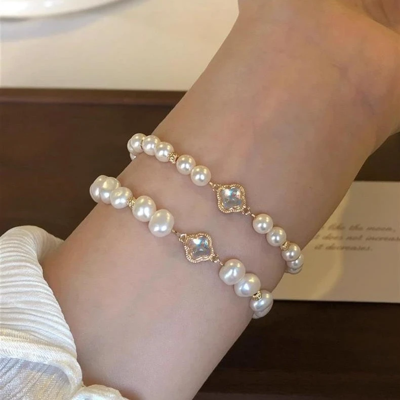 铜合金手链 珍珠四叶草手链女款轻奢小众精致手饰气质377