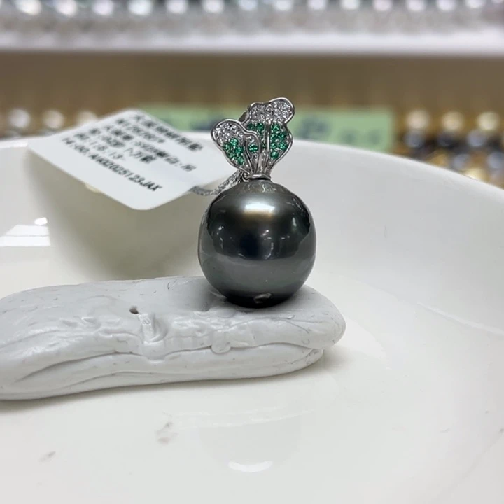 银S925镶嵌吊坠(不含链)海水珍珠13-14m 112号