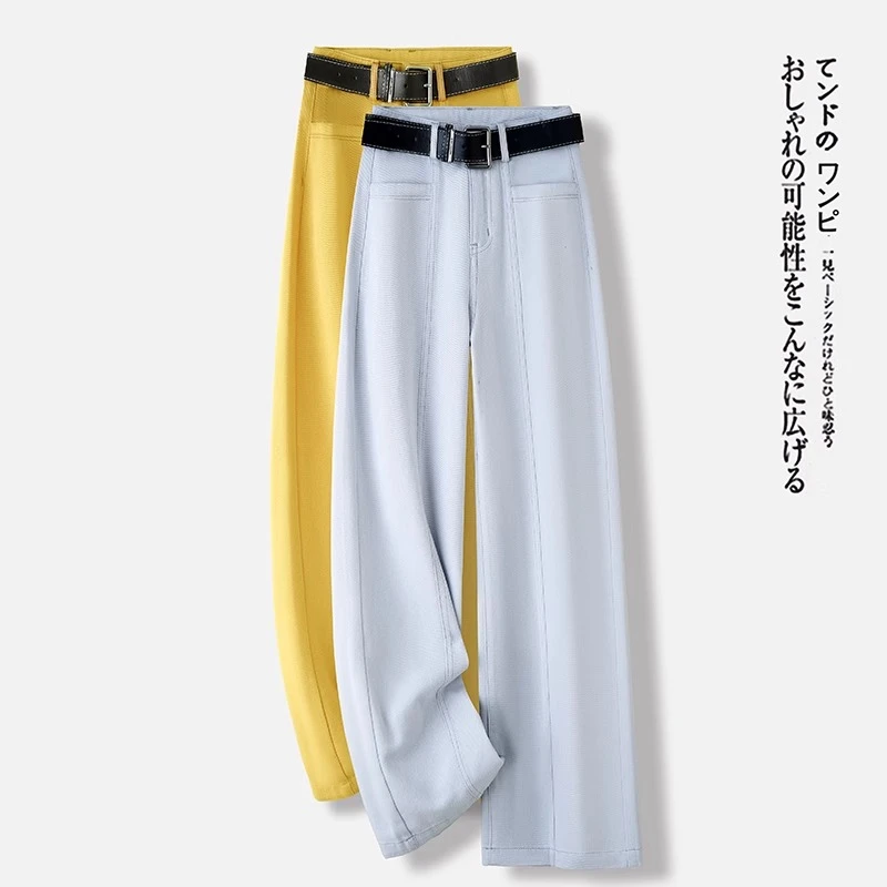 灰白色阔腿牛仔裤女春秋季2025年新款高腰宽松垂感爆款窄版直筒裤