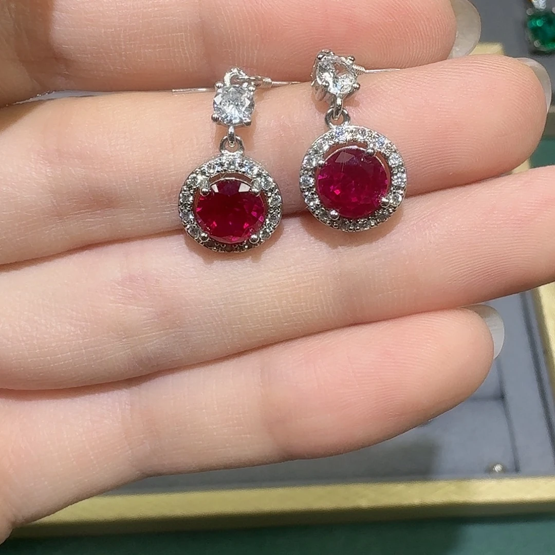 红宝石耳饰18K金镶嵌