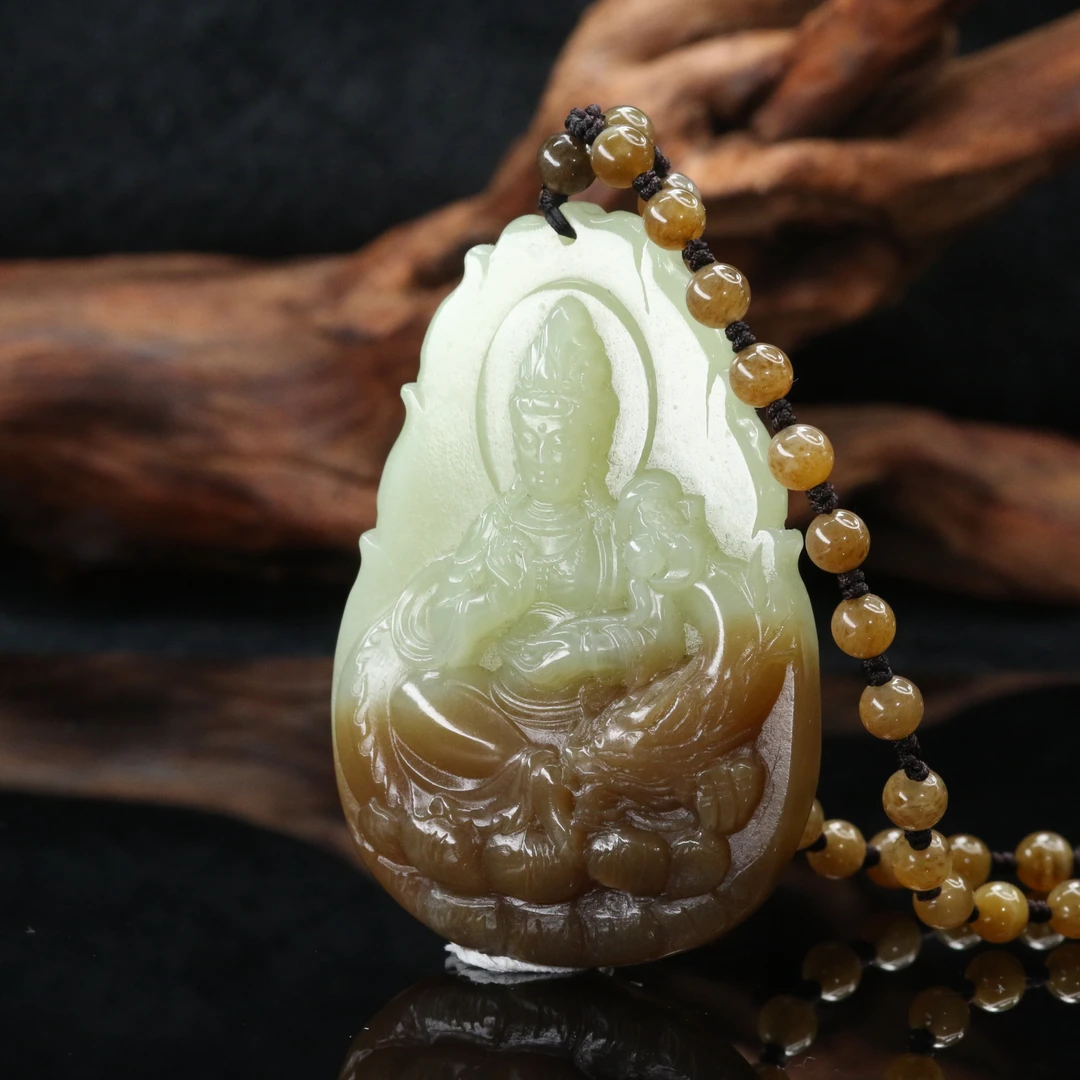 28和田玉糖青白料御龙观音吊坠/100483上海嘉禾拍卖