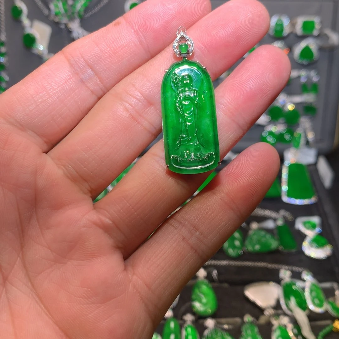 翡翠18K金镶嵌吊坠(不含链)天然翡翠